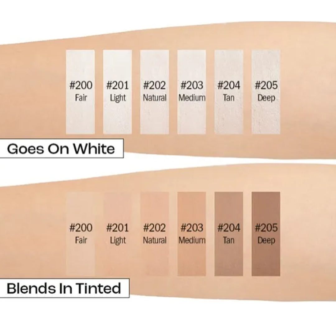 Cosmetic swatches showing color range from