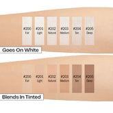 Cosmetic swatches showing color range from 